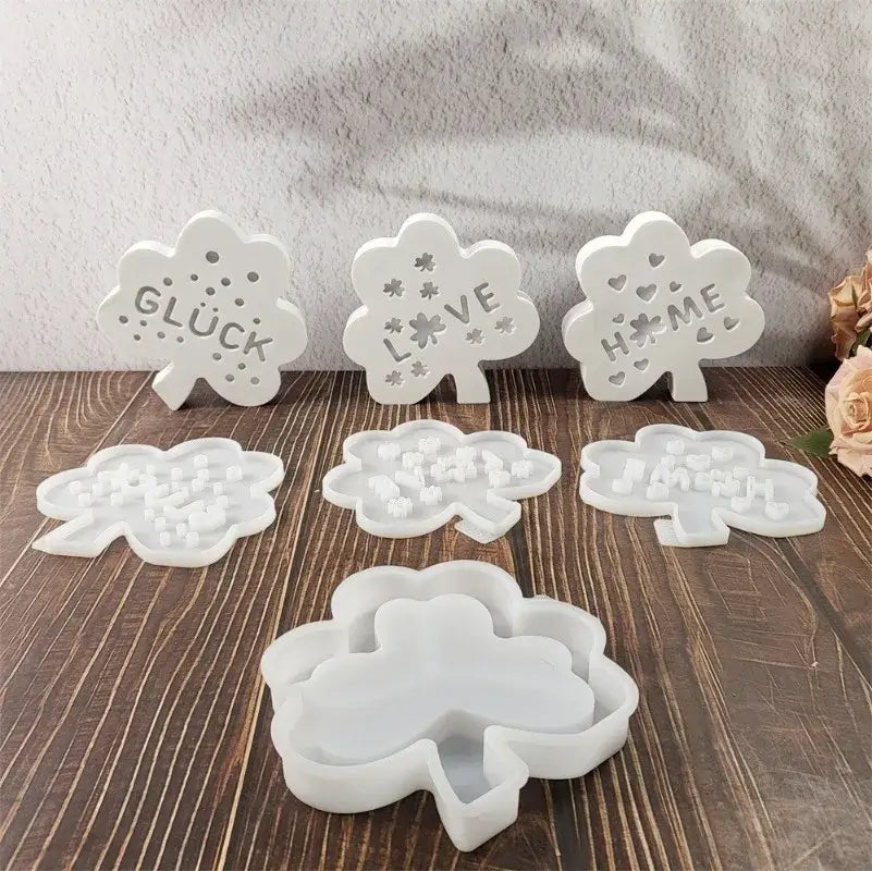 3D Hollow Splicing Clover Silicone Mold DIY Letter Love Clover Ornaments Silicone Mold Lighting Box Candle Holder Cement Mould