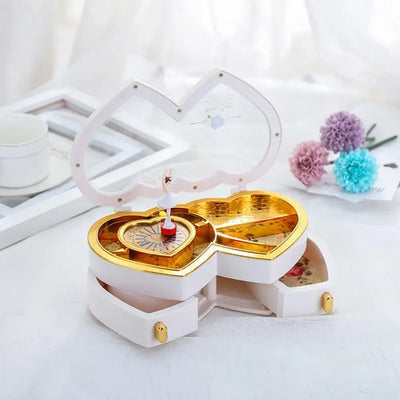 Ballerina Music Trinket Box Heart Shape ABS Storage Holder Clockwork Music Jewelry Storage Box for Children Gifts