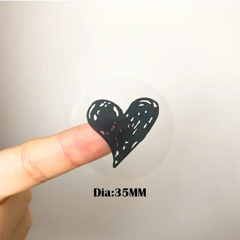 100Pcs Stickers LOVE  Heart Black hand painted diy transparent white sealing sticker cowhide foil gold silver 35MM