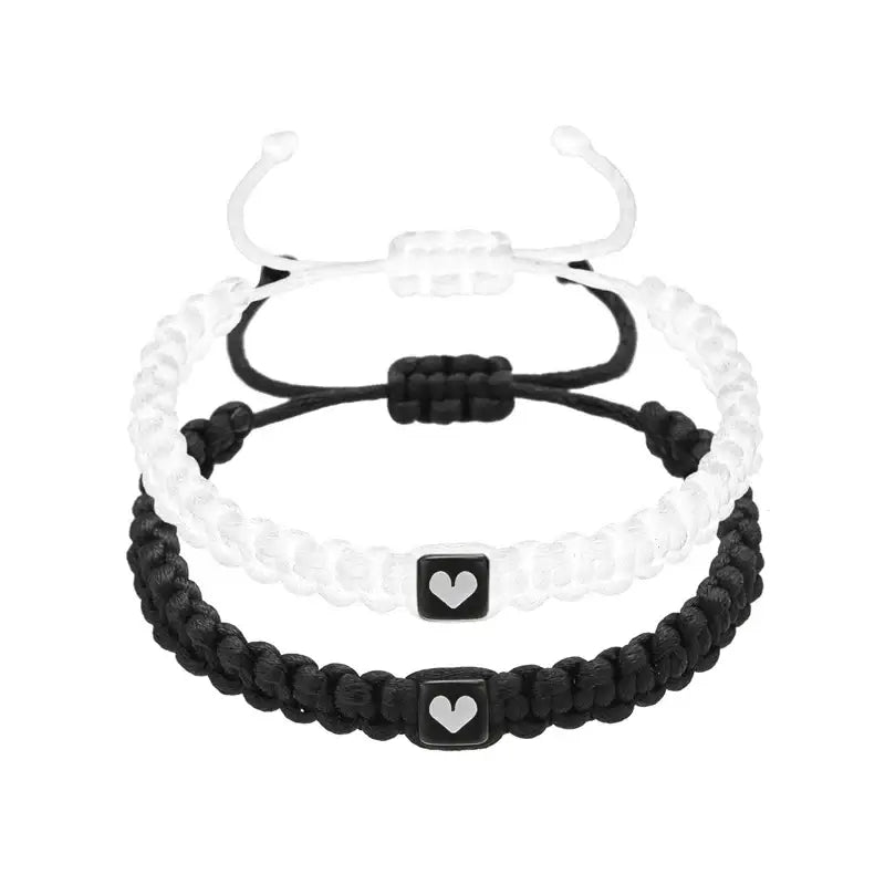 Couple Love Heart Braid Bracelet Design Creative Rope Style Valentine Day Classic Black and White Bracelet Attraction Jewelry