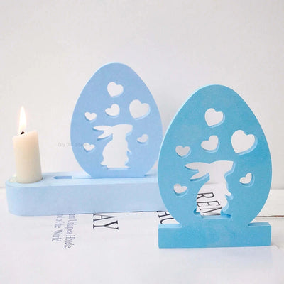 Heart Rabbit Candle Holder Silicone Mold Egg Shape Love Bunny Candlestick Molds DIY Plaster Concrete Resin Making Home Decor