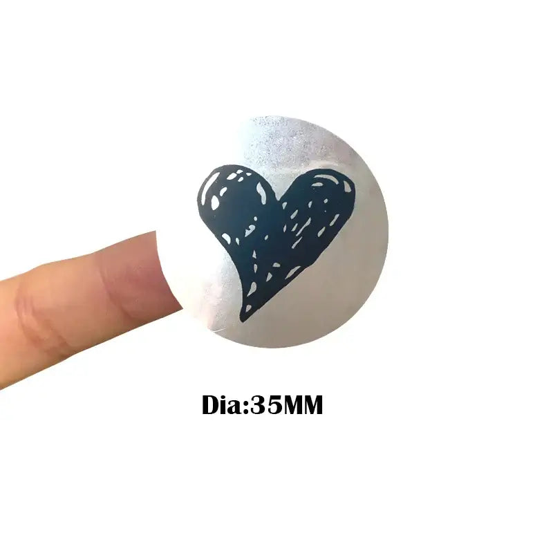 100Pcs Stickers LOVE  Heart Black hand painted diy transparent white sealing sticker cowhide foil gold silver 35MM