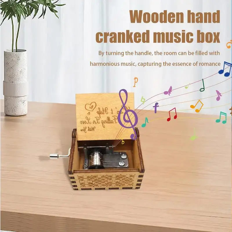 2024 Wooden Engraving Vintage Music Box Hand-Cranked Music Box Girlfriend Wife Can't Help Falling In Love Birthday Presents Gift