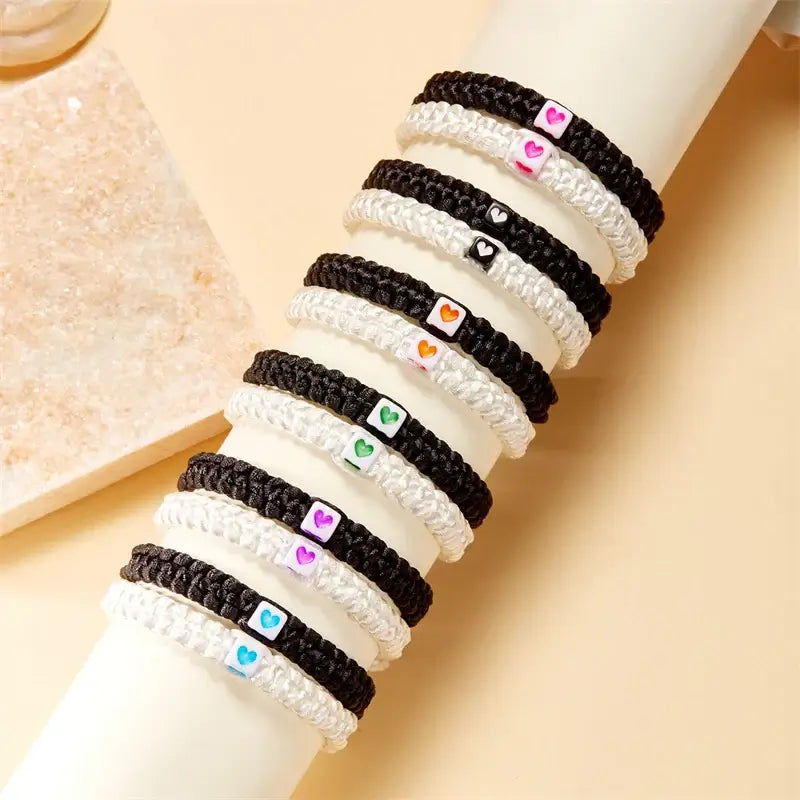 Couple Love Heart Braid Bracelet Design Creative Rope Style Valentine Day Classic Black and White Bracelet Attraction Jewelry