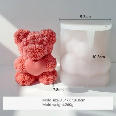 Rose Bear Heart Mold Bouquet Flower Valentine'day DIY Mold Heart Shape Silicone Candle Mould