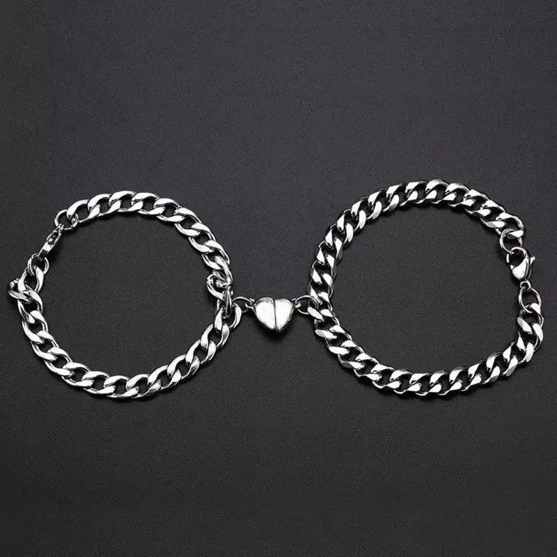 2pcs Simple Love Couple Bracelet, Heartbeat Bracelet Gift, Love Design, Magnet Bracelet, Magnet Couple Bracelet