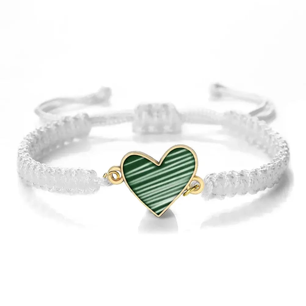 Mint Green/Military Green/White Heart Shaped Pendant Bracelet Adjustable Braided Bangles Summer Love Limited Jewelry for Couples