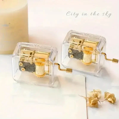 New Mini Creative Acrylic Material Transparent Hand Windup Metal Movement Octave Box Music Boxes Friend Couple Birthday Gifts