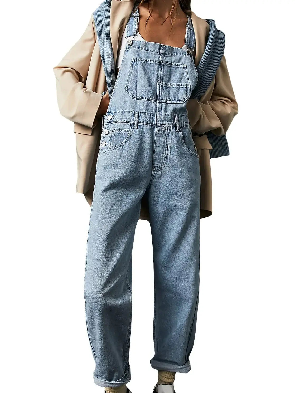 Blue Denim Overalls Jumpsuit Rompers Women Belted Hole Hollow Out E-girl Casual Work Pants Hot Y2k Jeans Long Pants Streetwear