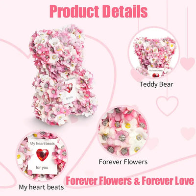 Valentine Present Artificial 17cm Flower Rose Teddys Bear Pink Eternal-Rose Love Present for Girlfriends Couples Lovers