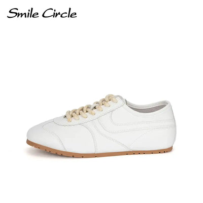 Smile Circle Sneakers Women Suede Leather Trainers Round-toe Flat Shoes Fashion Casual Sneakers