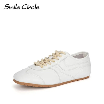 Smile Circle Sneakers Women Suede Leather Trainers Round-toe Flat Shoes Fashion Casual Sneakers