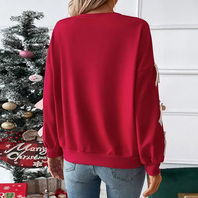 Ladies Fashion Street Hooded Sweatshirt 2025 Spring Autumn New Top Round Neck Bow Red Christmas Hoodie For Women Roupas Feminina