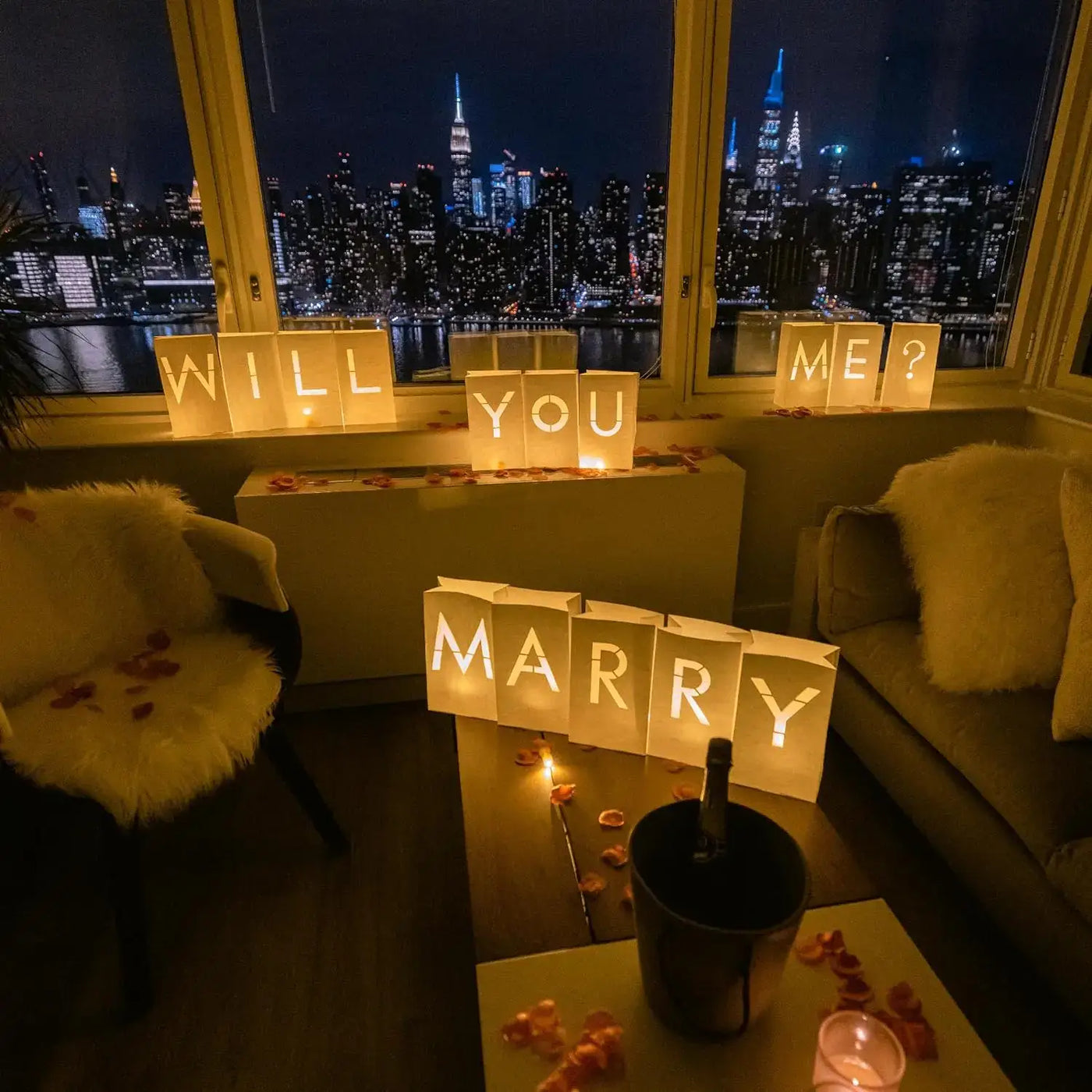 Will You Marry Me Proposal Decor Luminary Paper Bag Heart Candle Rose Petals Wedding Birthday Anniversary Valentines Gifts