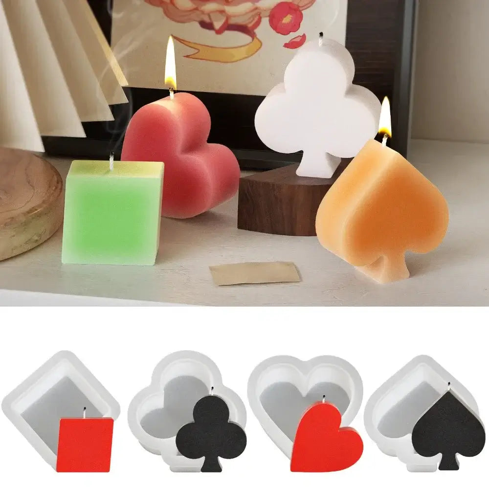 Easy Demold Poker Symbol Silicone Candle Moulds Diamond Soap Heart Gypsum Molds Club Resin Birthday Gifts Spade Chocolate Making