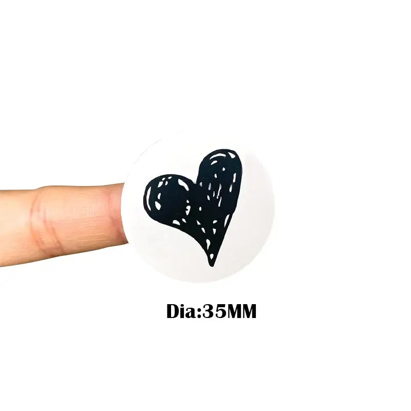 100Pcs Stickers LOVE  Heart Black hand painted diy transparent white sealing sticker cowhide foil gold silver 35MM