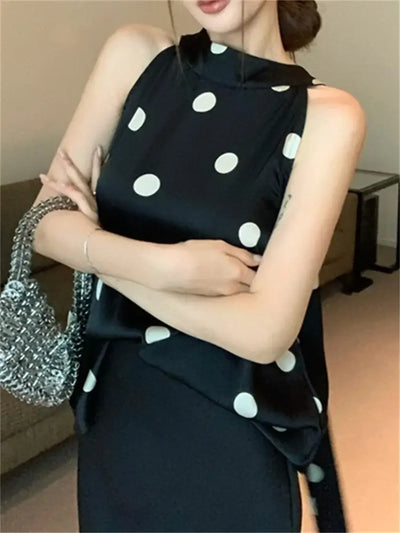 Alien Kitty High Street Women Blouses Chic Polka Dots Elegant New Summer 2024 High Waist Long Skirts Work Wear Office Lady Slim