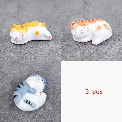 Ceramic Cute Cat Chopstick Holder Tableware Underglaze Restaurant Simple Oval Spoon Bracket Utensil for Kitchen Decoration Home