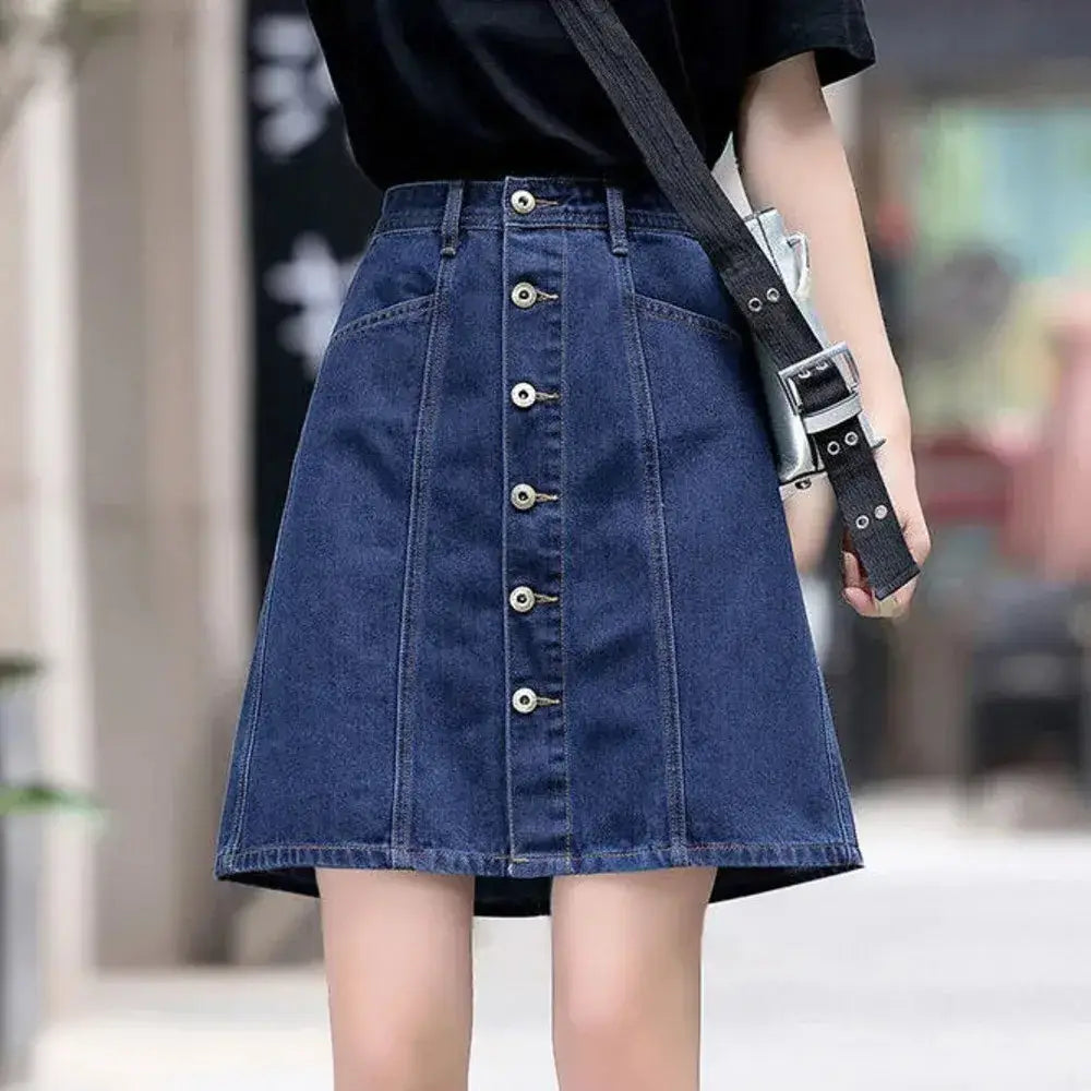 Women's Split Midi Skirt With High Waist Fashion A Shape Slimmer Bust Skirt 2024 Summer New Item Plus Jeans School Girl Uniform