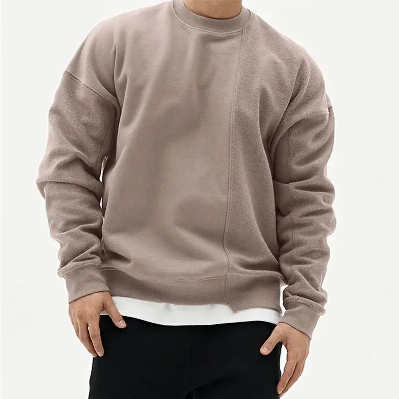 Mens Patchwork Crew Neck Sweatshirt Lightweight Terry Long Sleeve Sweatshirts Leisure Sports Man Pullover Plus Size Male Tops