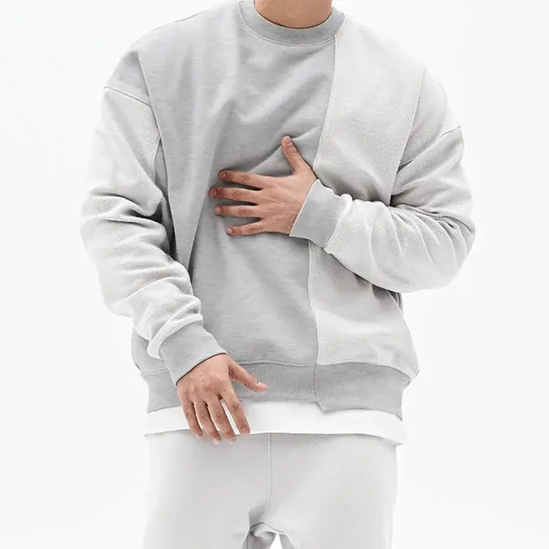 Mens Patchwork Crew Neck Sweatshirt Lightweight Terry Long Sleeve Sweatshirts Leisure Sports Man Pullover Plus Size Male Tops