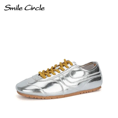 Smile Circle Sneakers Women Suede Leather Trainers Round-toe Flat Shoes Fashion Casual Sneakers