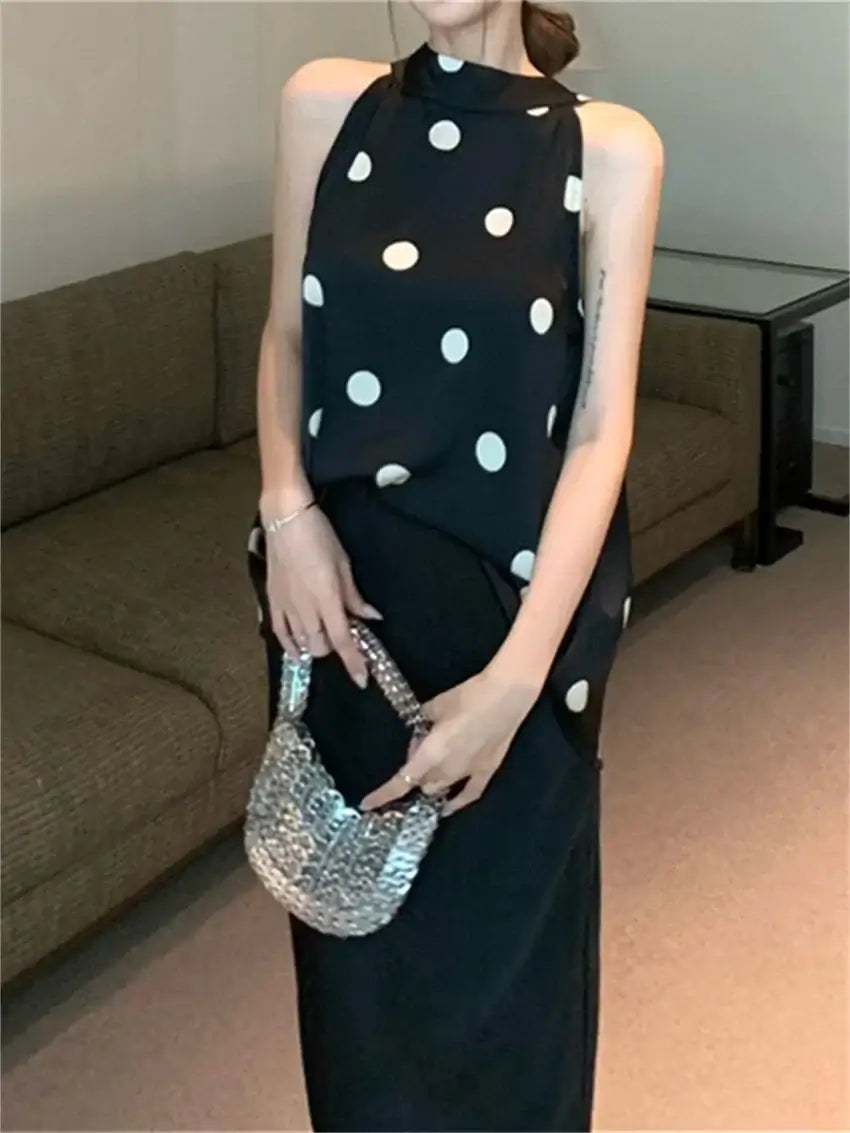 Alien Kitty High Street Women Blouses Chic Polka Dots Elegant New Summer 2024 High Waist Long Skirts Work Wear Office Lady Slim