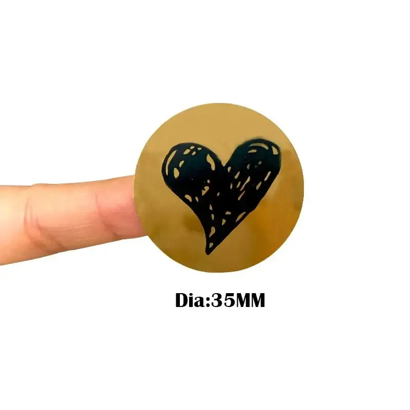 100Pcs Stickers LOVE  Heart Black hand painted diy transparent white sealing sticker cowhide foil gold silver 35MM