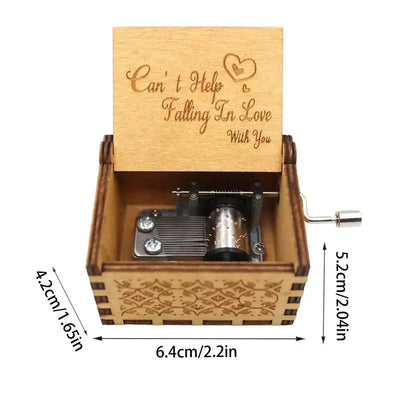 2024 Wooden Engraving Vintage Music Box Hand-Cranked Music Box Girlfriend Wife Can't Help Falling In Love Birthday Presents Gift