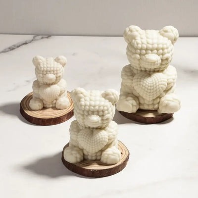 3D Weaving Striped Heart Bear Candle Silicone Mold DIY Handmade Bear Shape Aroma Candle Gypsum Mould Valentine's Day Decor Gifts