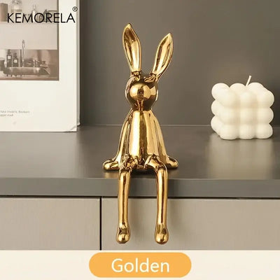 1PCS Ceramic Long-Eared Sitting Rabbit Room Ornaments Statue Luxury Home Decoration Accessories High-End Home Art Aesthetics