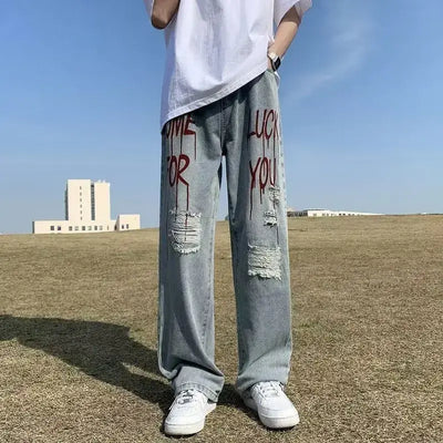 Spring Autumn Men's Jeans Neutral Wide Leg Denim Trousers Loose Straight Men Jeans Asthetic Pants for Boy Casual Baggy Hip Hop