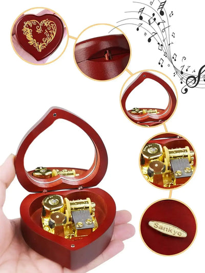 SOFTALK One Love Solid Wood Heart shaped Music Box Christmas Birthday Valentine's Day Gift