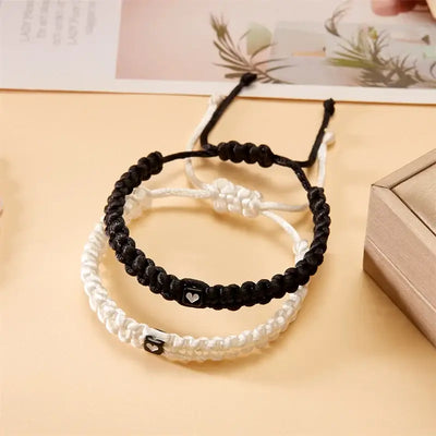 Couple Love Heart Braid Bracelet Design Creative Rope Style Valentine Day Classic Black and White Bracelet Attraction Jewelry