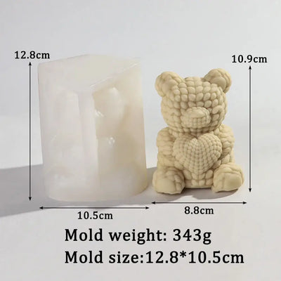 3D Weaving Striped Heart Bear Candle Silicone Mold DIY Handmade Bear Shape Aroma Candle Gypsum Mould Valentine's Day Decor Gifts