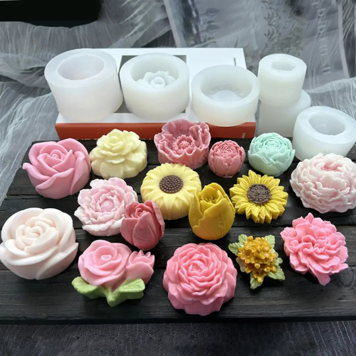 Lotus Flower Silicone Candle Mold Sunflower Peony Multi Style Soap Resin Crystal Mould Heart Rose Chocolate Ice Making Set Gifts