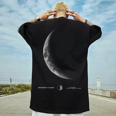 New Moon Print Fashion Men's T-shirt, Loose Street Trendy Extra Large O-Neck Men's Short Sleeve Daily Comfortable Men's Top