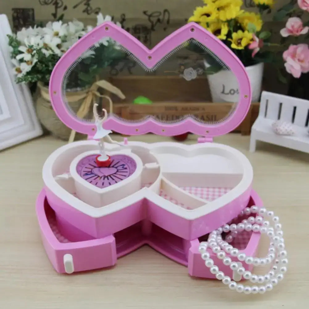 Ballerina Music Trinket Box Heart Shape ABS Storage Holder Clockwork Music Jewelry Storage Box for Children Gifts