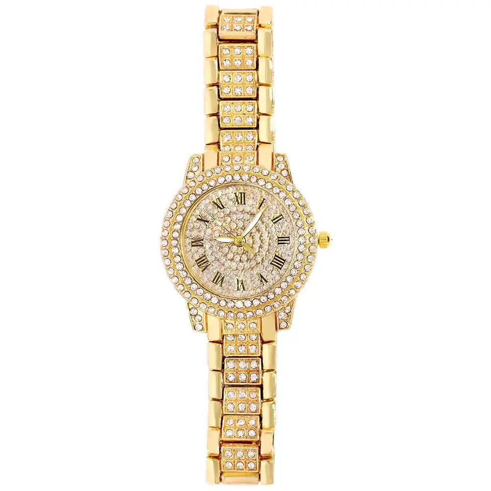 2022 New Iced Out Women Watch Gold Silver Color Square Diamondd Quartz Luxury Hip Hop Wrist Watches Roman Clock Relogio Feminino