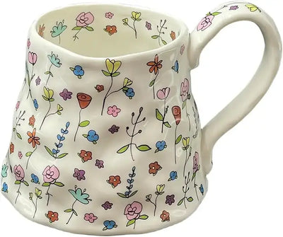 Ceramic Coffee Mug Cute Handmade Flowers Creative Mugs Design Printed Flowers Cup for Office and  18 oz/500 ml for Latte Tea Mil