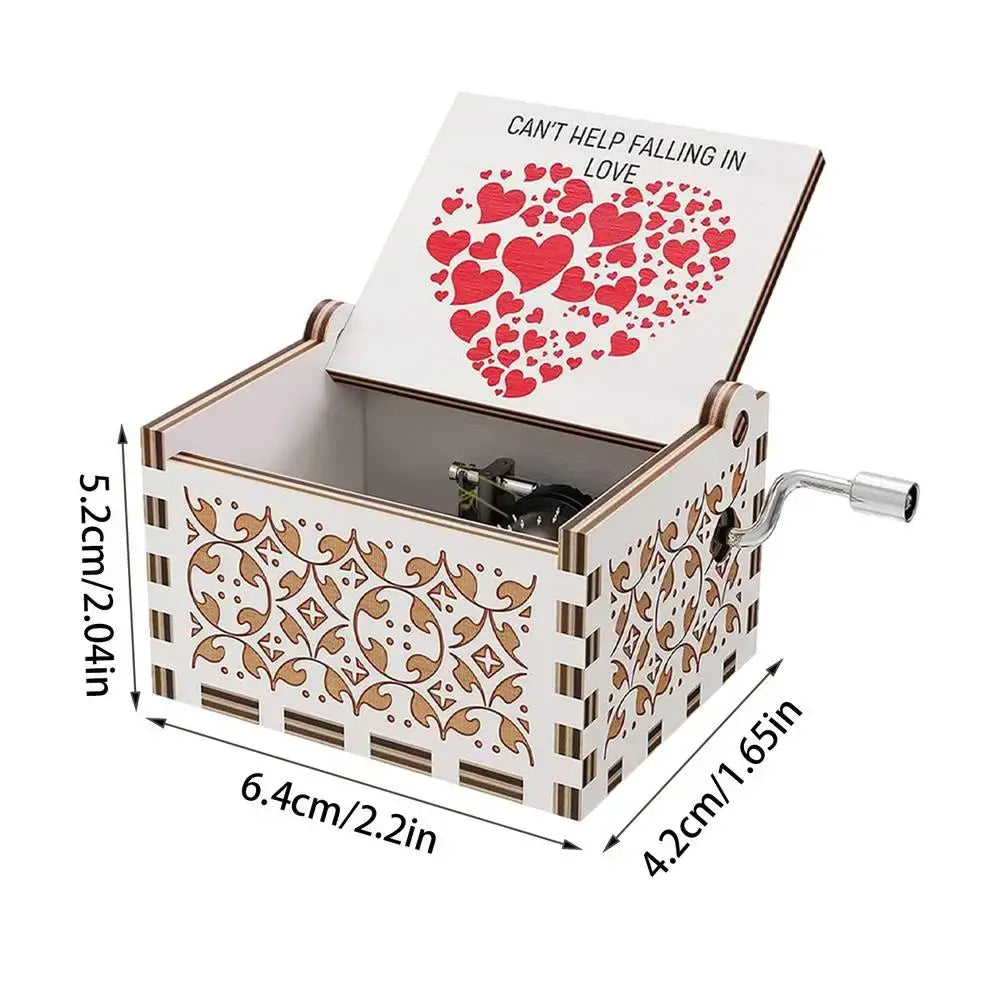 2024 Wooden Engraving Vintage Music Box Hand-Cranked Music Box Girlfriend Wife Can't Help Falling In Love Birthday Presents Gift