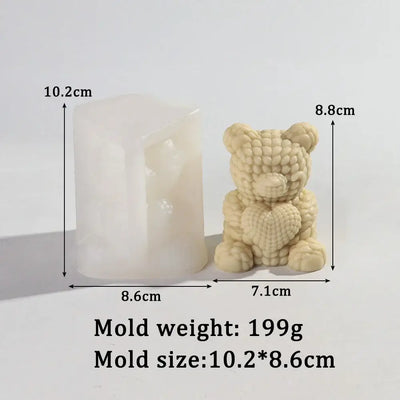 3D Weaving Striped Heart Bear Candle Silicone Mold DIY Handmade Bear Shape Aroma Candle Gypsum Mould Valentine's Day Decor Gifts