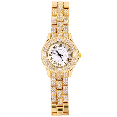 2022 New Iced Out Women Watch Gold Silver Color Square Diamondd Quartz Luxury Hip Hop Wrist Watches Roman Clock Relogio Feminino