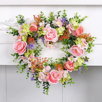 Valentines Wreath For Front Door Heart Shape Artificial Rose Flower Garland Silk Fake Peony Wedding Wall Hanging Decoration