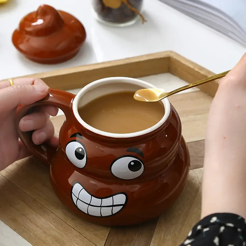 Poop Ceramic Cup,480ml Creative Coffee Cups with Spoon for Home Offices,Naughty Prank Drinkware Mug for Birthday Christmas Gift