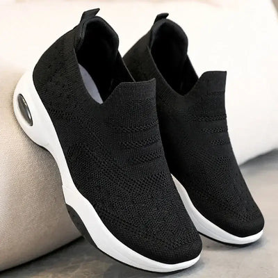 Women Platform Sneakers Fashion Thick Soles Heightened Casual Shoes Comfortable Cushions Loafers Knitted Fabric Walking Shoes