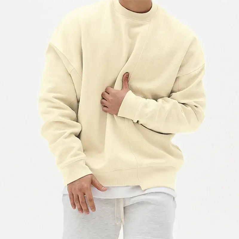 Mens Patchwork Crew Neck Sweatshirt Lightweight Terry Long Sleeve Sweatshirts Leisure Sports Man Pullover Plus Size Male Tops