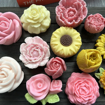 Lotus Flower Silicone Candle Mold Sunflower Peony Multi Style Soap Resin Crystal Mould Heart Rose Chocolate Ice Making Set Gifts