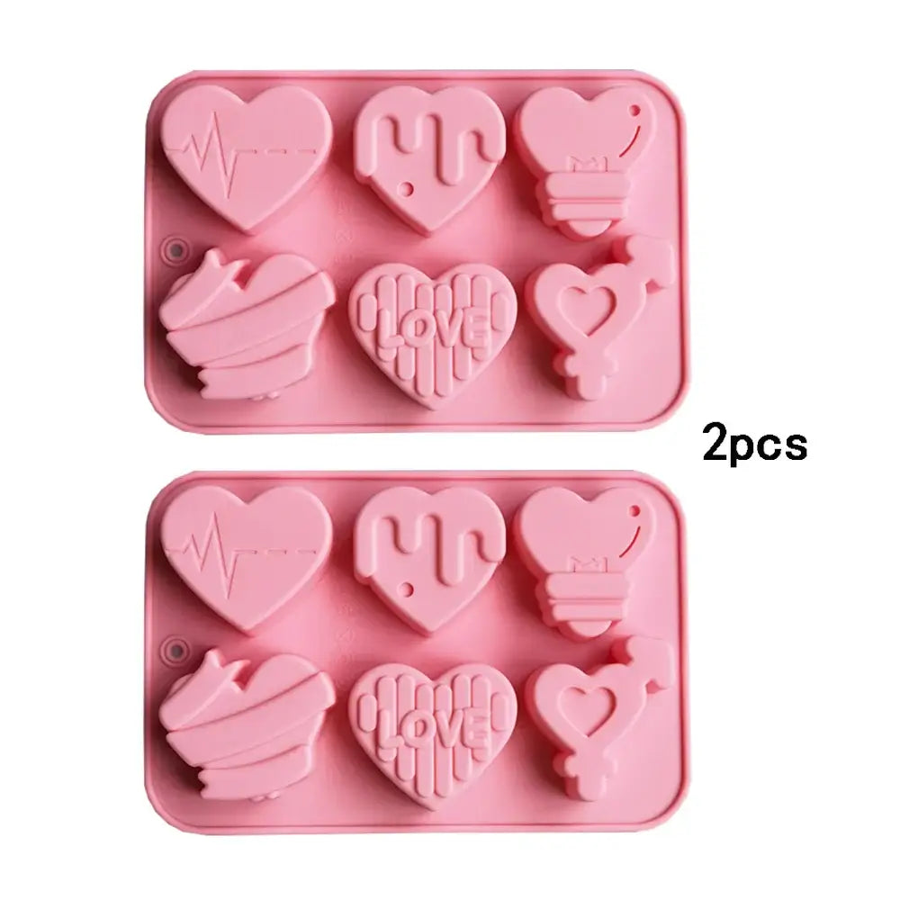 1/2pcs 6 Holes Love Silicone Candy Mold DIY Heart Shaped Candle Soap Mould Chocolate Pudding Jelly Cake Decoration Baking Tool