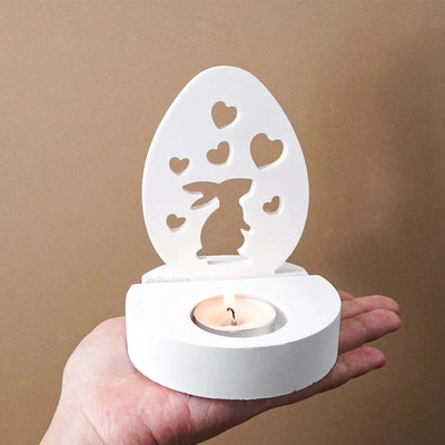 Heart Rabbit Candle Holder Silicone Mold Egg Shape Love Bunny Candlestick Molds DIY Plaster Concrete Resin Making Home Decor